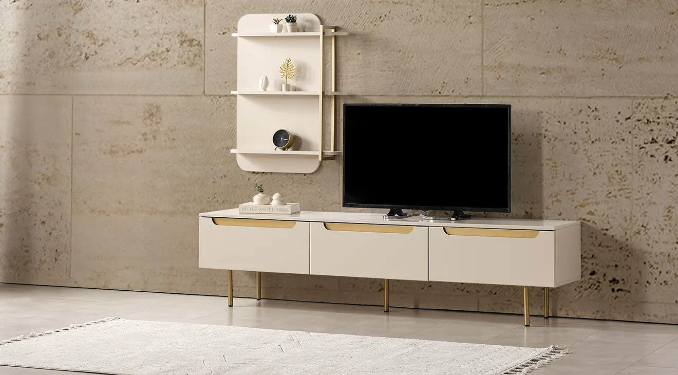 Zara Gold Metal Ayaklı Tv Ünitesi