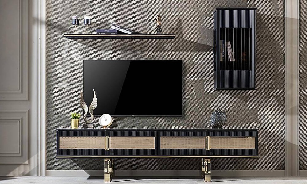 Cavalli Luxury Siyah Tv Ünitesi Modern TV Ünitesi