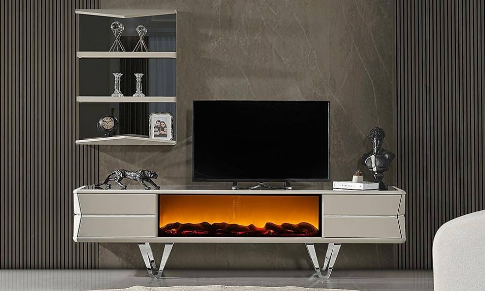 Hisar Luxury Şömineli Tv Ünitesi Modern TV Ünitesi