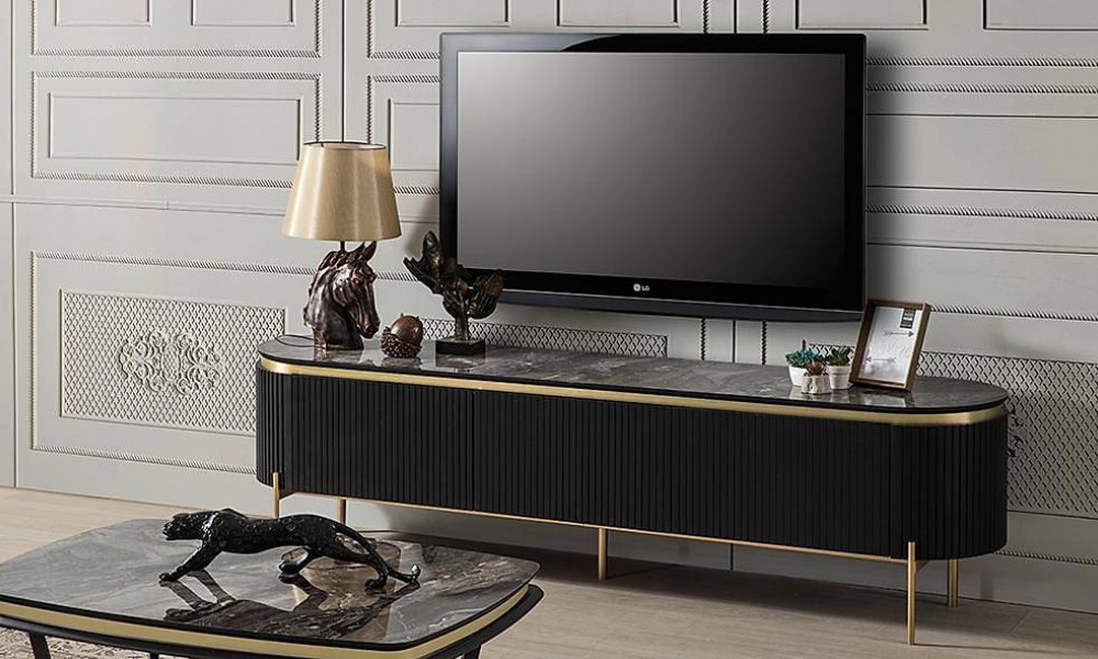 Mood Siyah Gold Tv Sehpası Modern TV Ünitesi