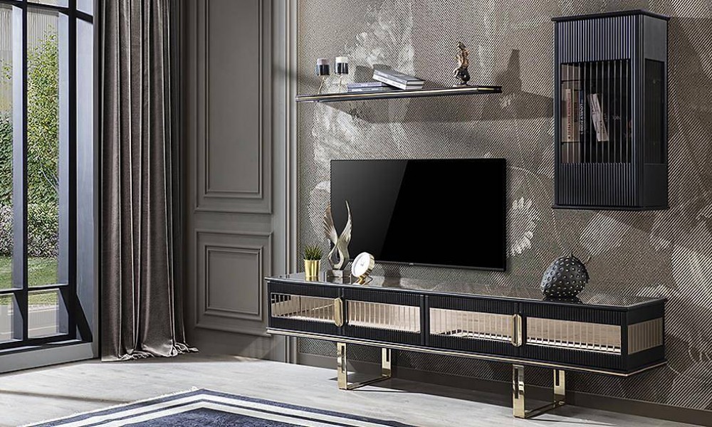 Cavalli Luxury Siyah Tv Ünitesi Modern TV Ünitesi