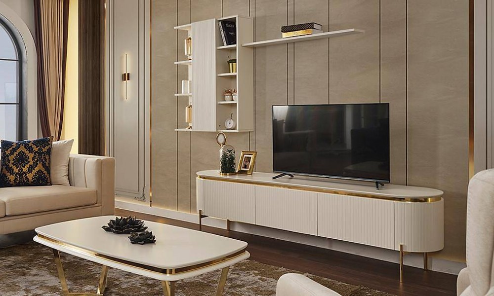 Mood Ekru Gold Tv Ünitesi Modern TV Ünitesi