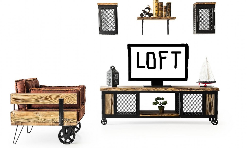 Loft Vintage Tv ÜnitesiAhşap TV Ünitesi