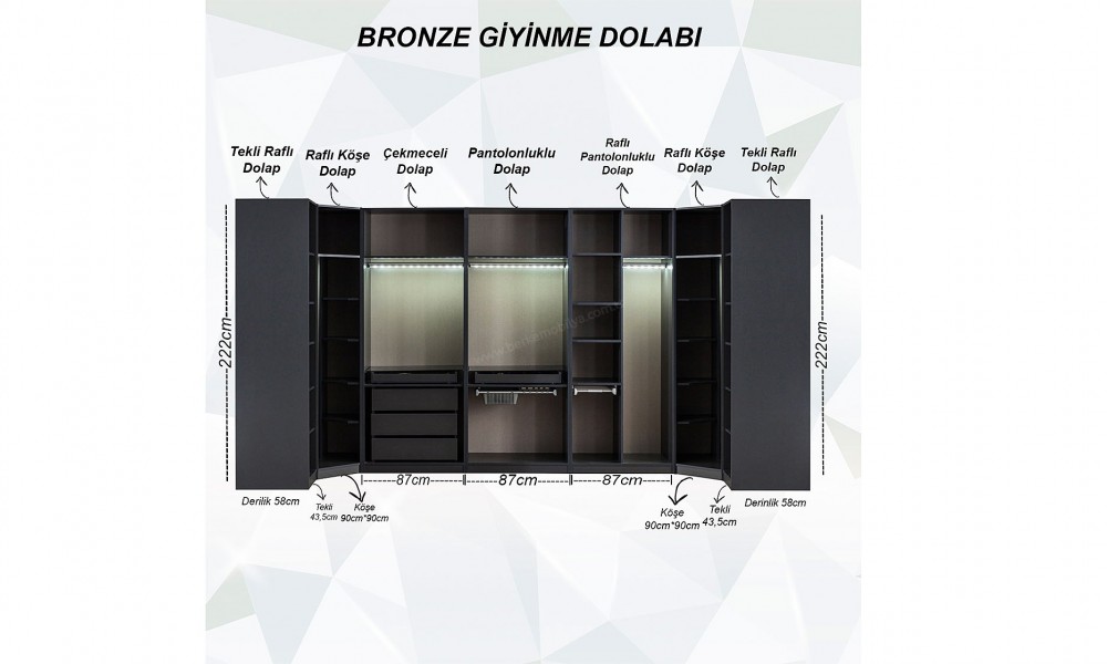 Bronze Antrasit Giyinme Odası TakımıModern Yatak Odası