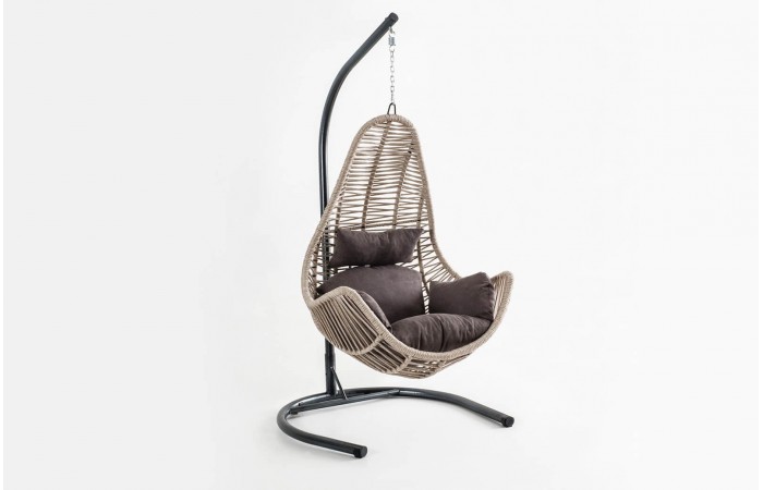 Rattan Bahçe - Balkon Salıncağı Krem - Kahve Minder CV-37 Salıncak