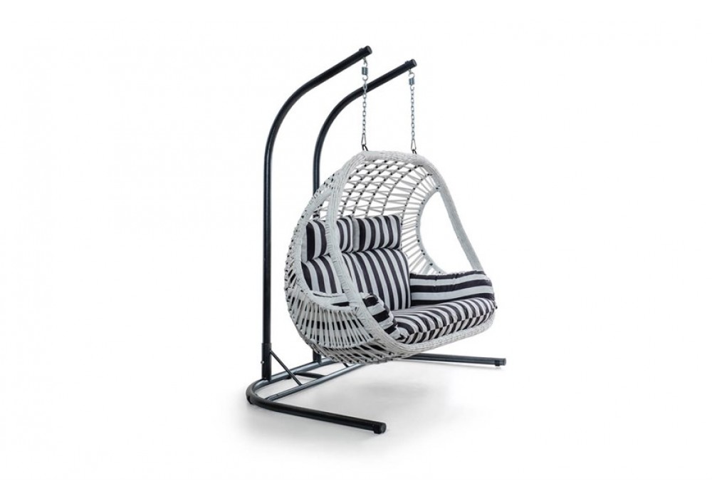 Rattan Bahçe - İki Kişilik Balkon Salıncağı Beyaz - Zebra Minder CV-28 Salıncak